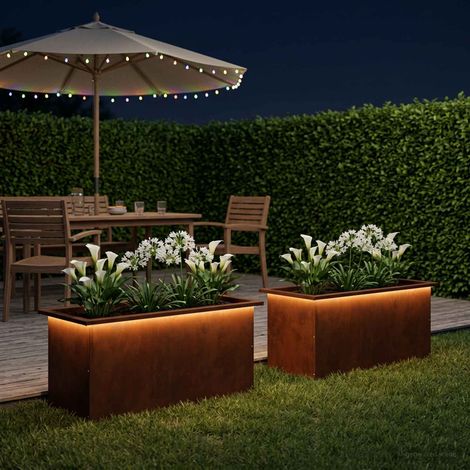 vidaXL Jardinera para jardín con luces LED 2 uds. Oxidado (1/5)