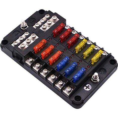 Wasserdichter Mehrspur-Sicherungshalter mit LED-Anzeige, Sicherungskasten für Boote, Schwarz