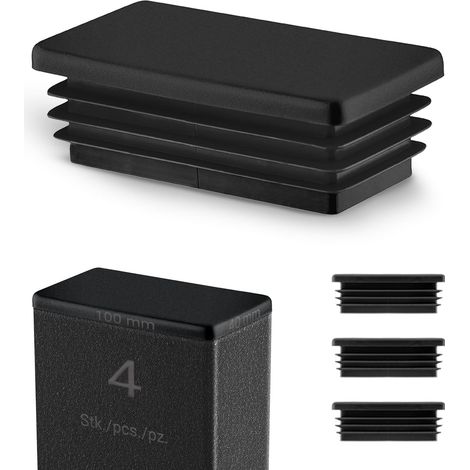 4 - Embout De Tube - Bouchon Rectangulaire - Protection Et Finition Pour Pieds De Meuble Et Structure Métallique - Noir - 10x4 cm