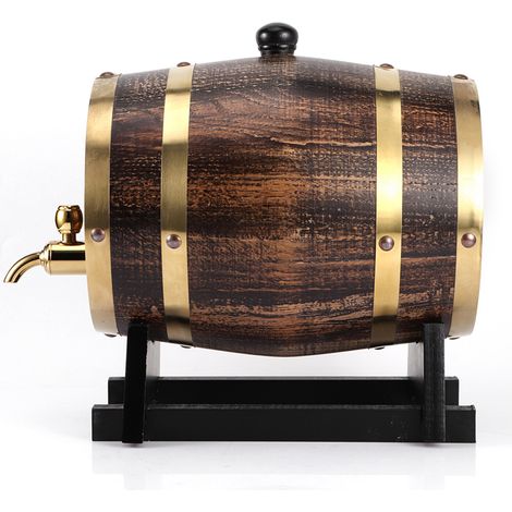 Seau à vin rouge, brandy ou whisky en bois de chêne style rétro de 3 litres avec robinet (1/5)