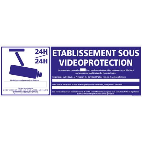 Panneau ETABLISSEMENT SOUS VIDEOPROTECTION 24H/24H (G0884) - Adhésif - 210 x 75 mm