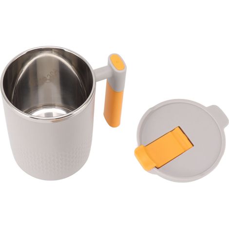 450 ml Edelstahl-Isolierbecher mit Henkel und Deckel, Hellgrau, für Büro, Schule oder Zuhause (1/5)