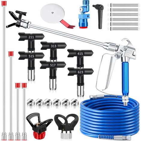 22 pièces Kit de Pistolet a Peinture, Pistolet Airless 3600PSI avec Tuyau Haute Pression de 15m (1/5)