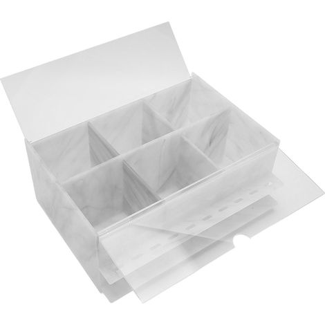Boîte de rangement acrylique anti-poussière 10 compartiments, texture marbre blanc, étui pour accessoires de pose de cils (1/5)