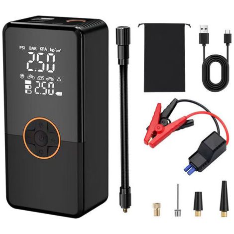 Gonfleur Pneus Voiture Sans Fil, Compresseur à Air Portatif Sans Fil 150 PSI avec LED, Arrêt Automatique, Batterie Rechargeable 6000mAh, Mini Pompe à Air Électrique pour Vélo, Moto, Voiture (1/5)