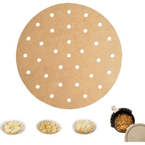 Papier parchemin perforé de 25 cm pour doublures de friteuse à air rond non blanchi 100 feuilles de papier de soie AirFryer, panier vapeur en bambou, papier de cuisson, micro-ondes, four antiadhésif c (1/5)