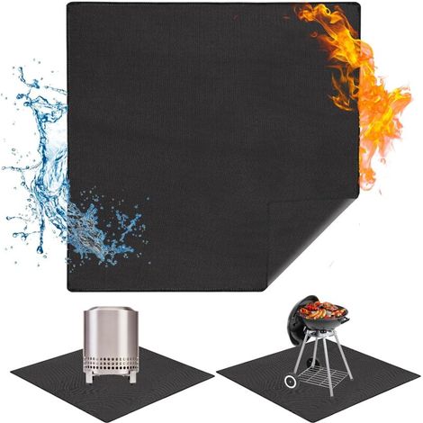 Tapis carré pour foyer/barbecue - Protection isolante 4 couches - Convient pour terrasses, pelouses et barbecues - 101,6 cm (40 pouces), noir (1/5)