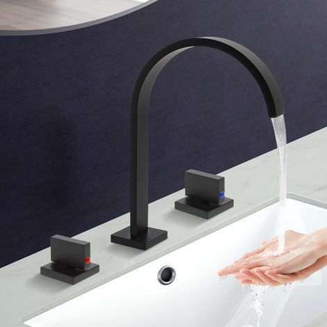 2-Knopf Wasserfall Badezimmer Wasserhahn 3 Löcher Badezimmer Waschbecken Modern