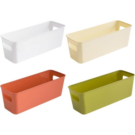 boîte de rangement plastique 4 pièces, rectangulaire, pp blanc, pour cuisine salle de bain bureau maquillage (1/5)
