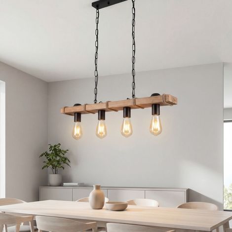 Pendelleuchte Metall E27 H: max. 85 cm geflammtes Holz Schwarz 4-flammig länglich Rustikal