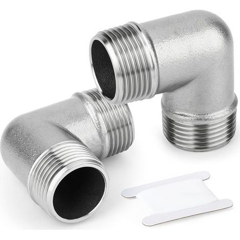 2 Stück 3/8"-Zoll-Außengewinde-auf-Außengewinde-90°-Rohrverbinder aus Edelstahl (1/5)