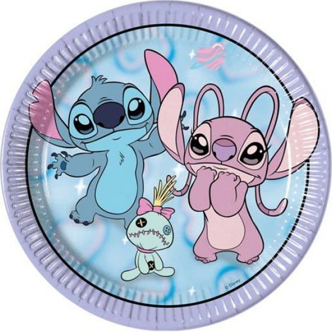 Assiettes - Carton - Ronde - Diamètre 23 Cm - Bleu Claire Avec Liseré Violet - Lot De 8