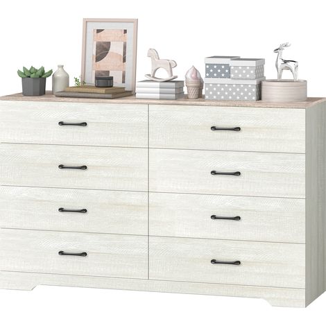 HOMCOM Cassettiera Moderna 8 Cassetti in Legno Grigio Chiaro e Noce 140x40x86 cm (1/5)