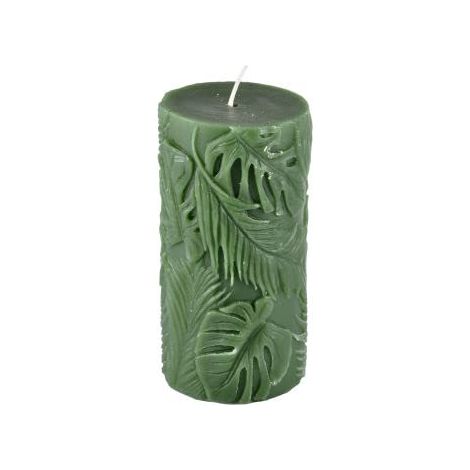 Bougie Pilier Embossée Feuille Ø7 x H13,5 cm Jardin d'hiver Vert Foncé