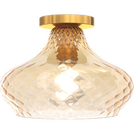 Plafoniera Contemporanea Dress Metallo Ottone Vetro Ambra 1 Luce E27