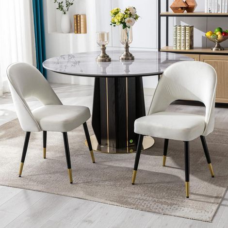 Esszimmerstühle 2er Set Samt Polsterstuhl mit Metallbeinen, Beige (1/5)