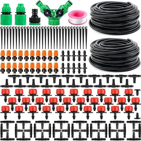 Kit d'irrigation goutte-à-goutte 30m, système micro-aspersion réglable pour jardin, arrosage automatique économe en eau avec buses et goutteurs (1/5)