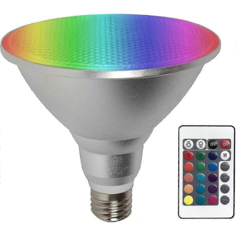 Ampoule LED Par38 à changement de couleur et intensité variable 30 W E27 avec télécommande + couleurs RVB, lampe étanche pour intérieur/extérieur, hww( ) (1/4)