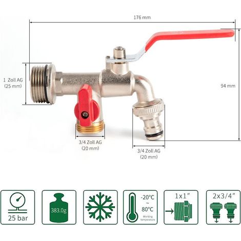 Robinet de jardin à double pommeau, robinet en laiton, robinet à double pommeau de haute qualité 3/4 pouce BSP (1/5)