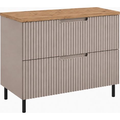 Meuble sous-vasque sur pieds 80 cm, 2 tiroirs, avec plan de travail, fermeture douce, Cachemire / Plan Marbre, pieds noirs, 80 x 46 x 73,6 cm (1/5)