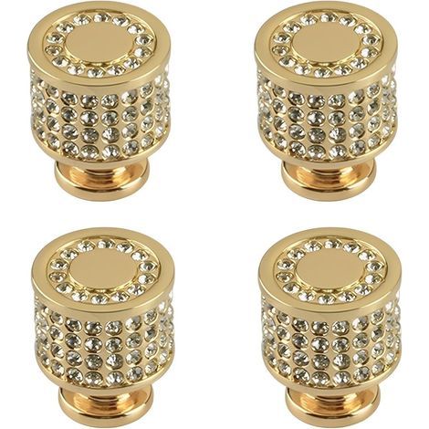 Set aus 4 Kristall-Schubladengriffen, Schubladengriffen mit goldenen Strasssteinen, silbernen Möbelgriffen mit Strasssteinen, quadratischen rautenförmigen Möbelknöpfen (gold)