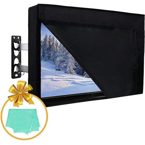 Housse de protection extérieure pour téléviseur 60-65 pouces avec rabat avant, idéale pour regarder la télévision les jours de pluie. Chiffon de nettoyage inclus. Couleur : noir. (1/5)
