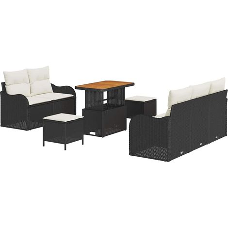Maison Exclusive - Conjunto de sofás de jardín 8 pcs Negro ratán