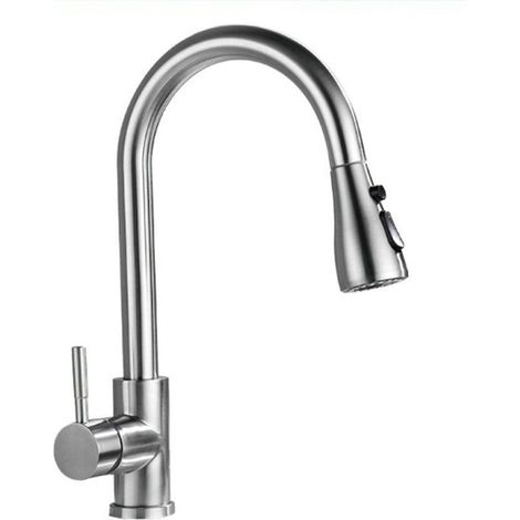 Rubinetto con doccetta estraibile a canna alta miscelatore da cucina 2 modalità di getto ottone satinato (1/3)