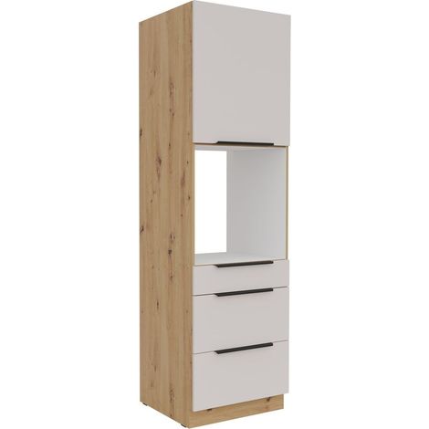 Küchen Hochschrank 60 cm SOLANO Kaschmir beige + Eiche Artisan matt Küchenzeile Küchenblock Küche (1/5)