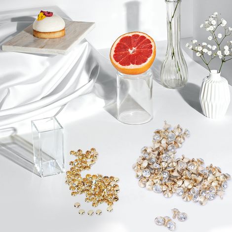 100 pièces Clous Décoratifs en Métal avec Strass 10mm, Pointes Cloutées Dorées et Cristal Transparent pour Décoration Créative (1/4)
