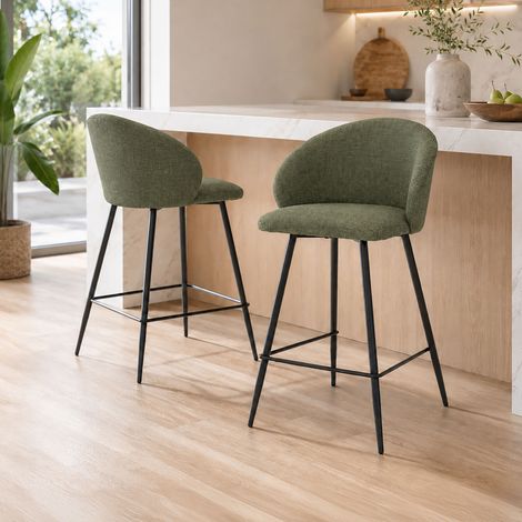 Lot de 2 chaises de bar 45x40x95 cm en tissu vert olive - PEMBO (1/5)