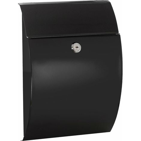 Piccola, elegante, cassetta postale singola da esterno, nera, in acciaio, 21 x 7,5 x 29 cm