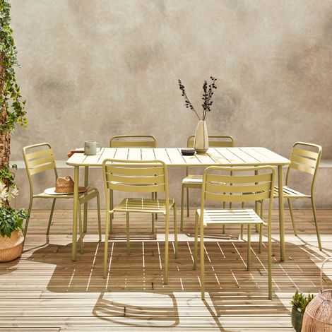Table de jardin métal + 6 assises jaune Amélia (1/5)