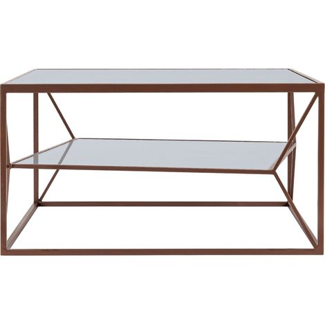 Table basse carrée en métal marron double plateau en verre L70 - THEIA