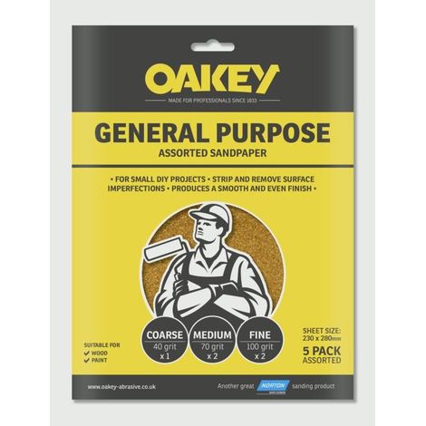 Oakey 230 x 280mm Glasspaper Sanding Sheets Assorted 5-Pack (1/2)
