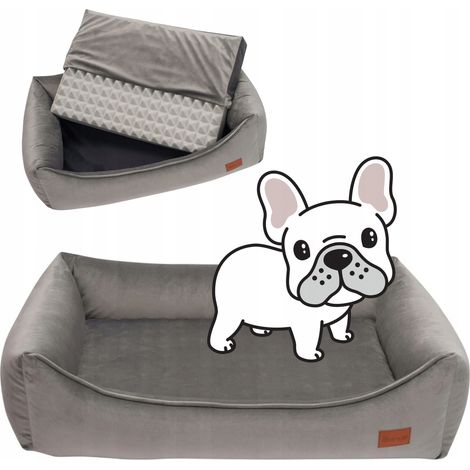 Divano ortopedico per cani terrier di taglia media, 90x70x20 cm, velluto Ukory, grigio. (1/5)