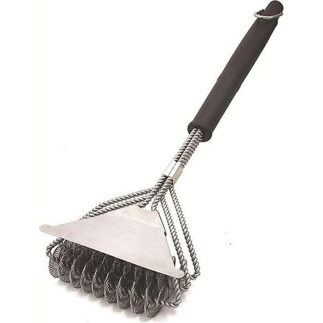 Brosse de nettoyage 3 en 1 pour barbecue avec grattoir et poils en acier inoxydable pour un nettoyage rapide et efficace de toutes les grilles, format horizontal, grande taille (1/3)