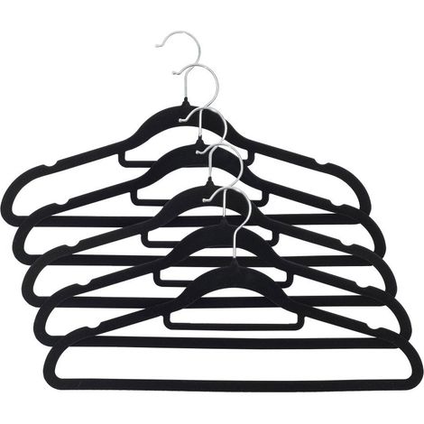 TrendLine Kleiderbügel mit Steg und Samtüberzug 5er Pack schwarz