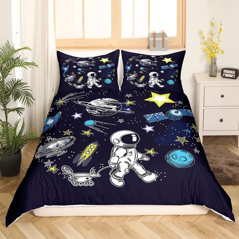 Housse de Couette Galaxie Parure de Lit 220x240cm pour Enfants Garçons Filles Rocket Sets de Housse de Couette Cosmos Stars avec 2 taies d'oreiller (1/5)