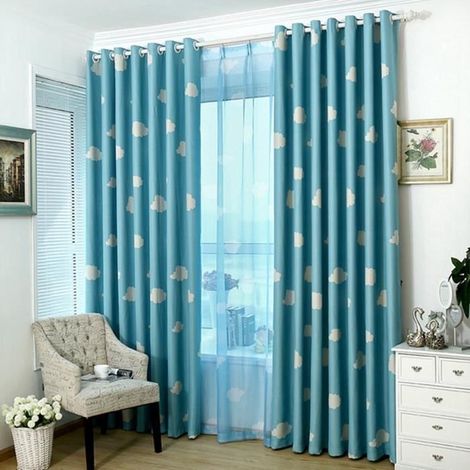 (Bleu)Qianle Rideau Occultant à œillet Motif Nuage Décoration Maison 1 pièce 100 x 250cm Bleu (1/4)