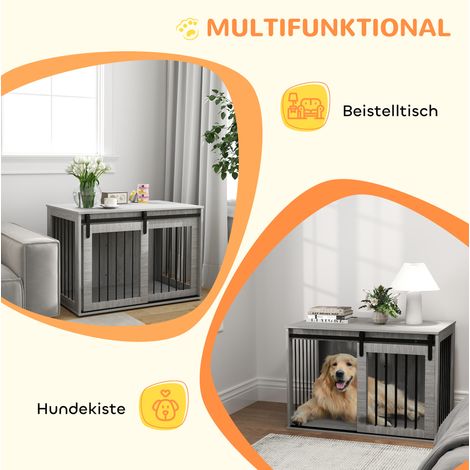 Cage pour chien avec porte coulissante, bois et acier, 98 x 58 x 61 cm, gris, pour chiens jusqu'à 30 kg (1/5)