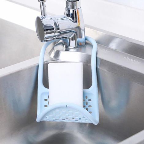 Porte-éponge pliable pour évier, matériau TPR, convient aux bouchons d'évier, aux éponges à vaisselle et aux brosses (bleu) (1/4)