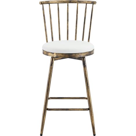 Taburete de bar de metal estilo Windsor con asiento acolchado blanco y estructura marrón (1/5)