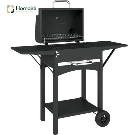 HOMAIRE Holzkohlegrill mit Deckel, Smoker, Seitentischen, großer Grillfläche, Grillrost, Thermometer und Rädern