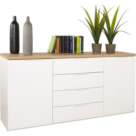 Cassettiera multiuso "Mundi" con 4 cassetti e 2 ante Rovere e Bianco h 82 cm (1/5)