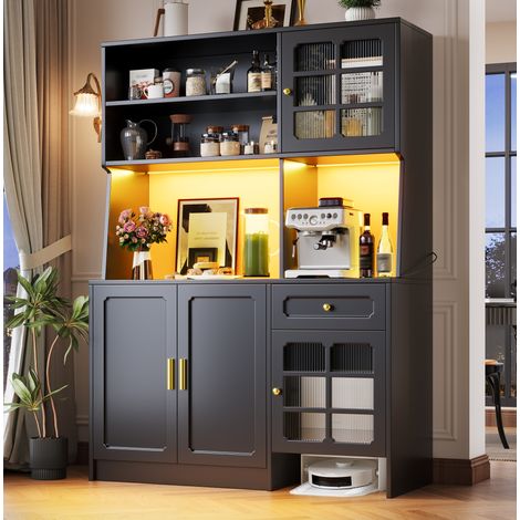 Credenza cucina 130x45x180 cm, ampio spazio di archiviazione, LED controllato da app, MDF, nero (1/5)