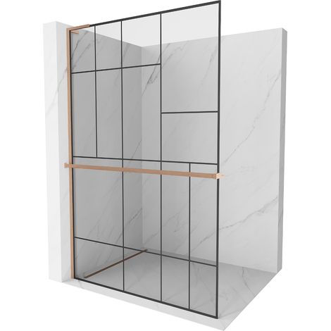 Mexen Kioto+ L Duschwand mit Ablage Walk-in 90 x 200 cm, schwarzes Muster, gebürstetes Kupfer - 800-090-123-65-78 (1/5)