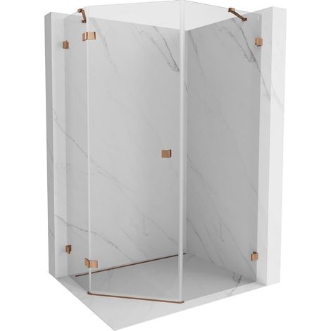 Mexen Lunar cabina doccia pentagonale a battente sinistra 80 x 90 cm, trasparente, oro rosa - 831-080L-090P-60-00-L (1/5)