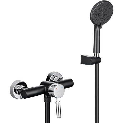 ONECE Colonne de Douche Mécanique Noir, Robinet de Bains avec Douchette 3 Jets Modes, Ensemble de Douche Température Réglable, Mitigeur Douche Mécanique