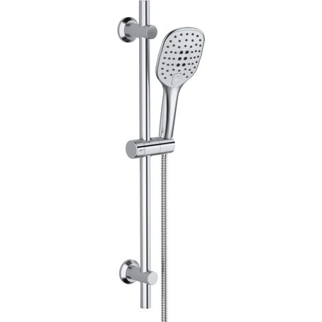 Barre de douche en acier inoxydable 70 cm avec tuyau et support, colonne de douche avec douchette 3 jets, fixation murale réglable adapté aux trous existants, chromé (1/5)